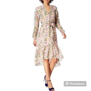 Julia Jordan Floral Dress Size 8 Boho Long Sleeve Sheer Lined High Low Hem